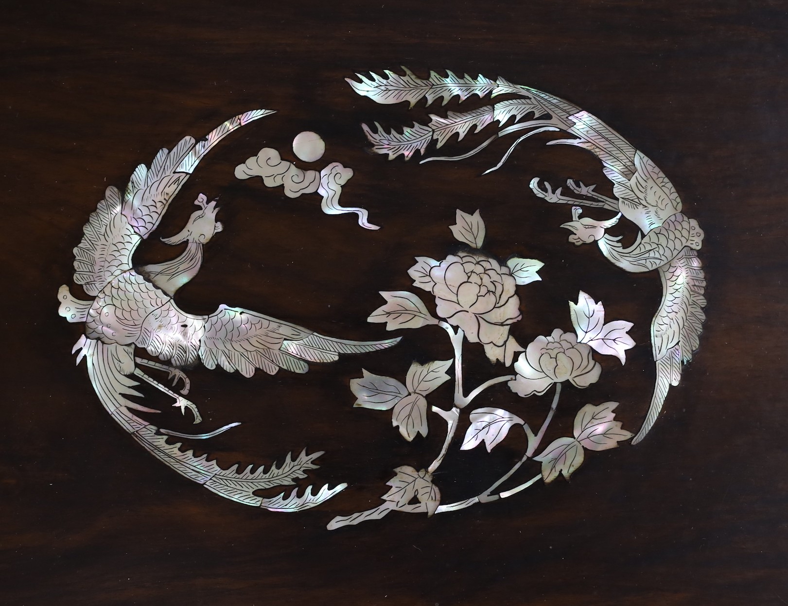 A Chinese hongmu and mother-of-pearl tray, c.1900, 39x54cm